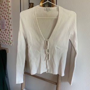 Double tie front thick knit longsleeve sweater top